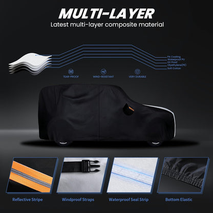 Large SUV Car Cover for Chevy Suburban 100% Waterproof All Weather, Heavy Duty Outdoor Full Exterior Covers Rain Sun Wind UV Protection. - Colors B