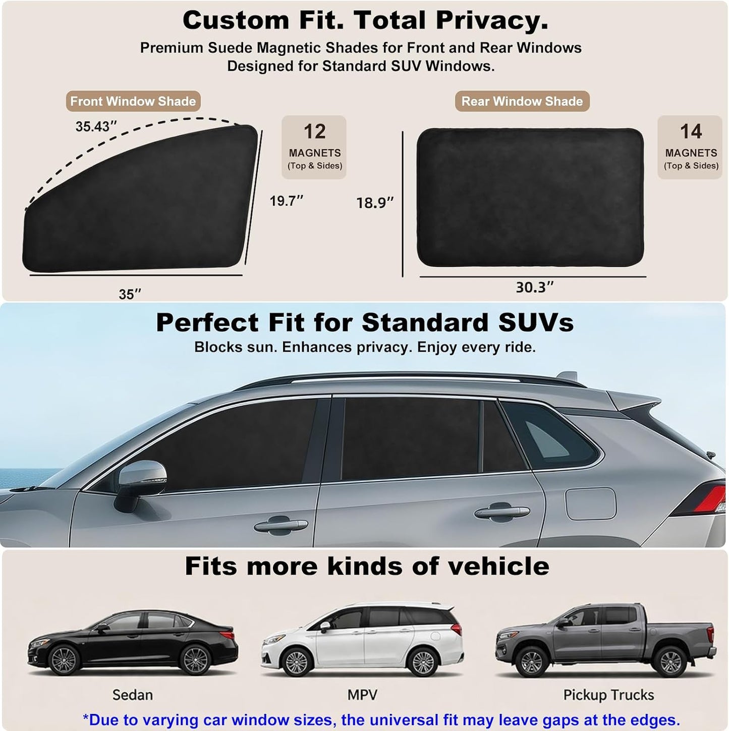 XCBYT Car Window Shades - 4 Pcs Car Privacy Curtains - 100% Block Light Car Window Covers - Magnetic Side Window Sun Shade Keeps Cooler for Breastfeeding, Taking a nap, Changing Clothes, Camping