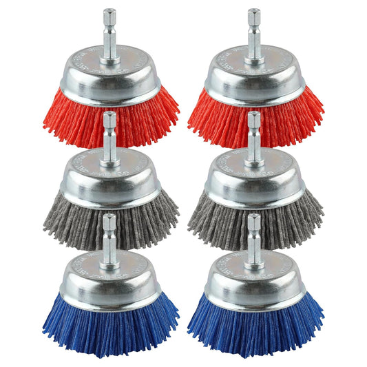 Rocaris 9 Pack Nylon Filament Abrasive Wire Brush Wheel & Cup Brush Set with 1/4 Inch Hex Shank, for Removal of Rust/Corrosion/Paint - 80 Grit, 120 Grit, 240 Grit