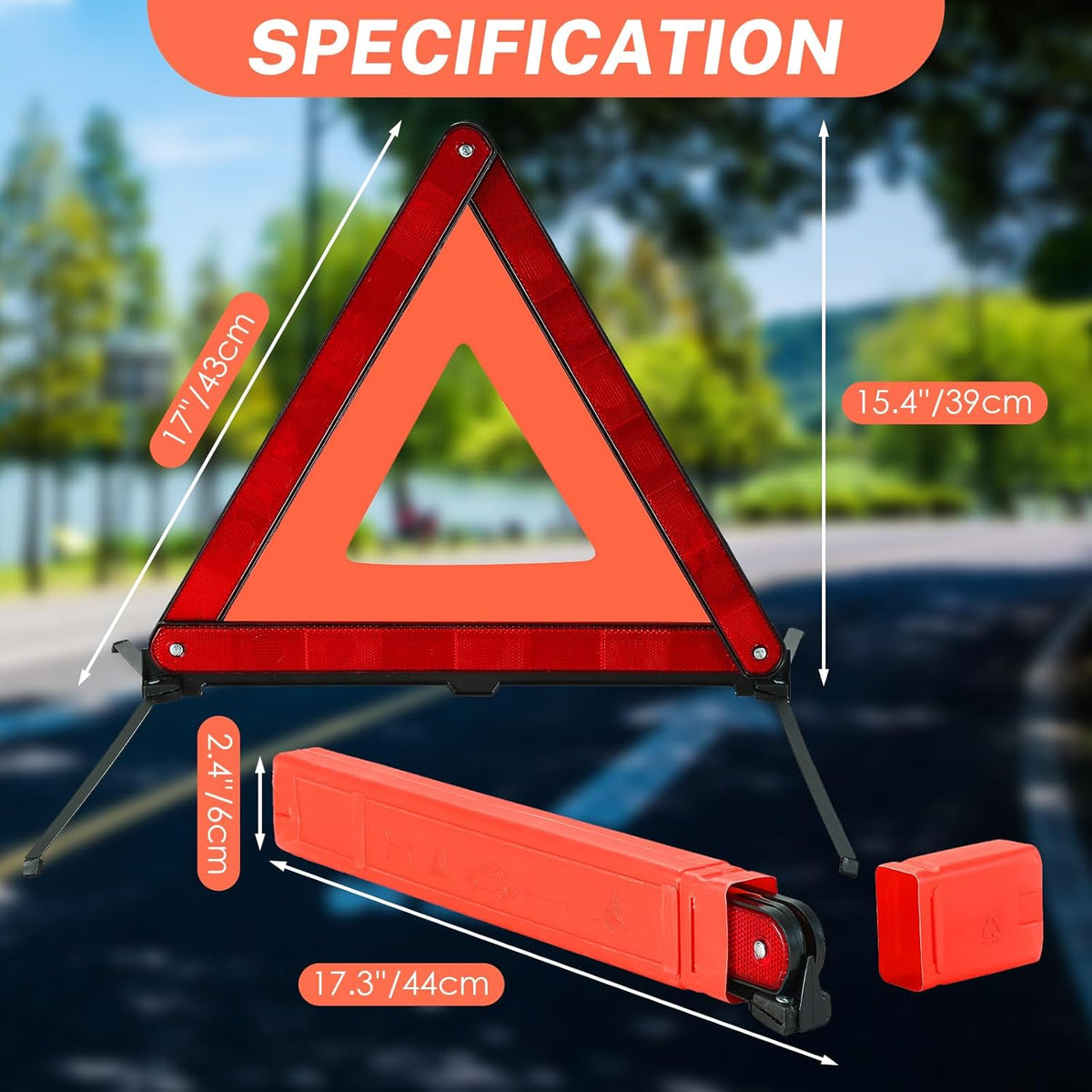 NATGAI 3 Pack Emergency Warning Triangles, Reflective Roadside Safety Triangle Kit with Storage Case, Foldable Hazard Reflective Triangles for Vehicles, Car Breakdowns, and Roadside Emergencies