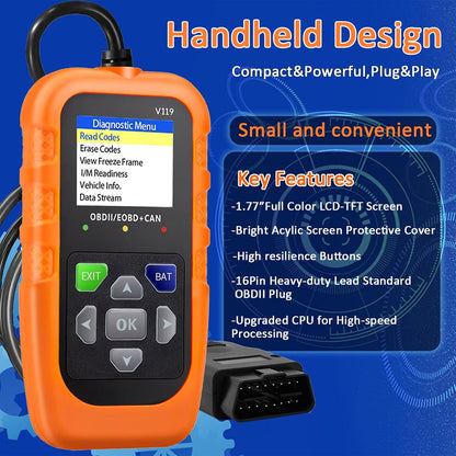 Car OBD2 Scanner Diagnostic Tool, Code Reader, Voltage Tester, Check Engine Light Fault Code, OBD2/EOBD for OBDII Protocol Car & Truck Since 1996+