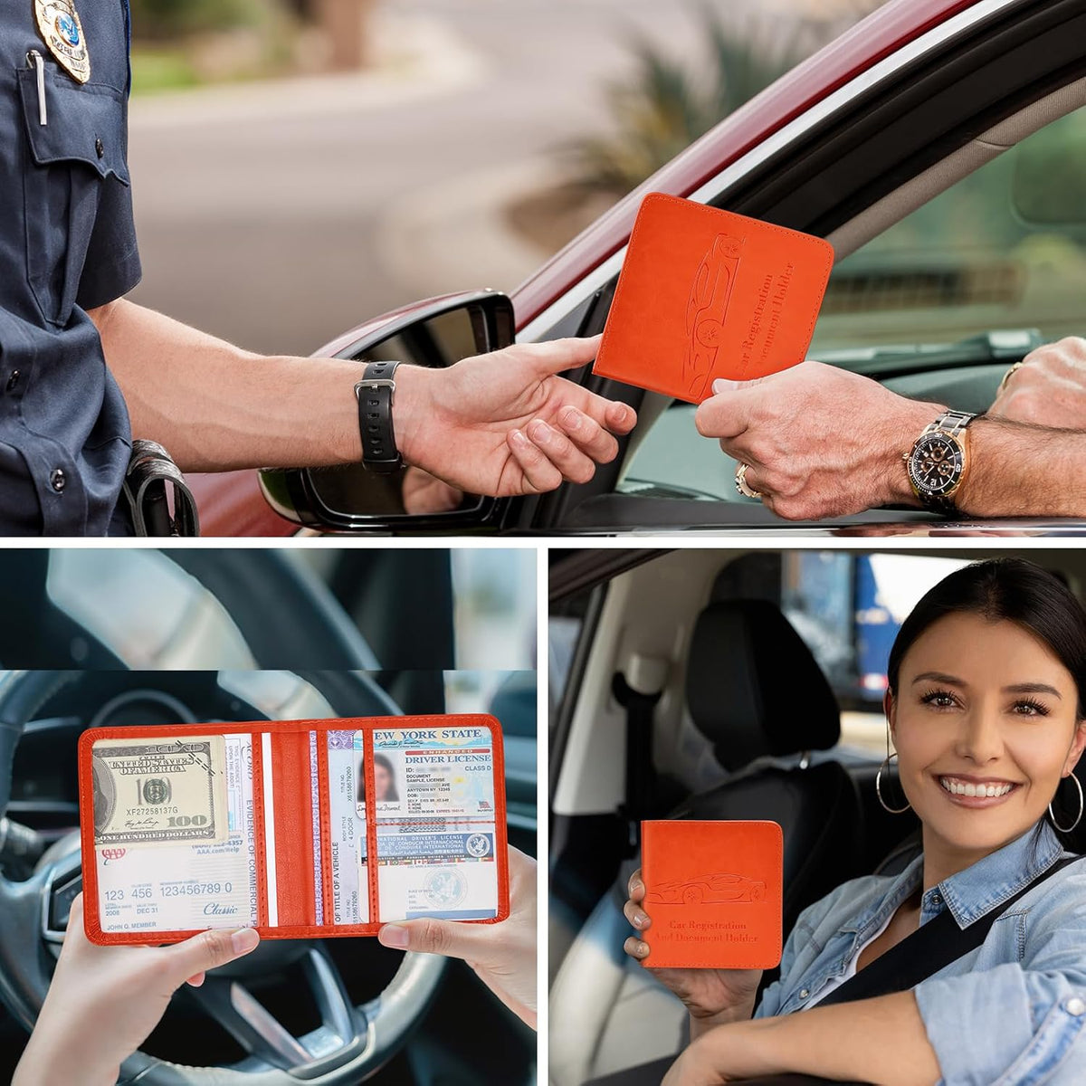 Registration and Insurance Card Holder, Vehicle Glove Box Car Organizer with Magnetic Closure, Interior Car Accessories for Documents, Cards, License Storage, 1-Pack Red
