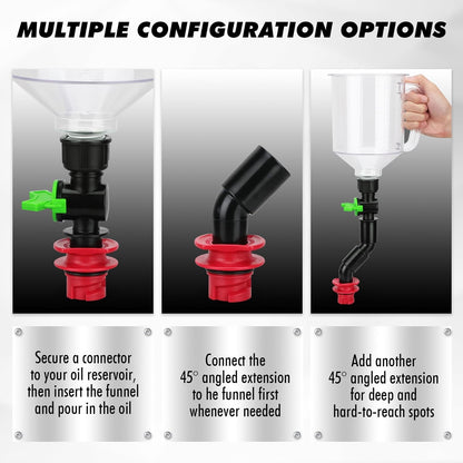 20-Piece Engine Oil Funnel Kit, 1.59QT/1.5L Oil Funnel Set with 12 Adapters, Siphon Hose Pump, Towel, Elbow Fitting, Arrow Screen and Magnetic Storage Hooks Tray, Compatible with GM/Ford/BMW/Audi Etc.