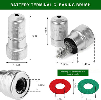 2 PCS Battery Terminal Cleaners, Auto Battery Post Cleaning Brushes with Anti-Corrosion Washers, Top and Side Terminals Steel Bristle Brush for Car Marine Boat Batteries