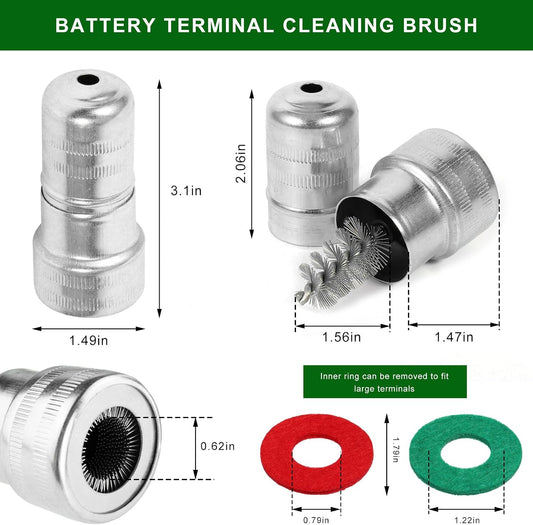 2 PCS Battery Terminal Cleaners, Auto Battery Post Cleaning Brushes with Anti-Corrosion Washers, Top and Side Terminals Steel Bristle Brush for Car Marine Boat Batteries