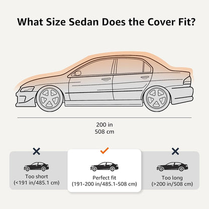 Amazon Basics Silver Weatherproof Car Cover, 150D Oxford, UV Protection, Snow Protection, Dustproof for Sedans up to 200", with Door Zipper