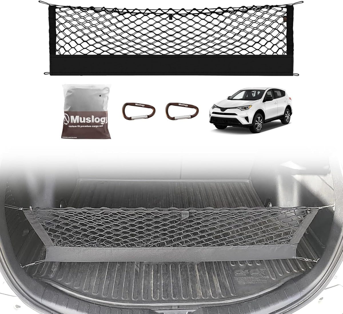 Muslogy Truck Bed Cargo Net Trunk Netting Compatible with 2023-2025 2026 Honda CR-V Accessories, Pickup Cargo Organizer SUV Sedan Storage Net w/Heavy Duty Carabiners - Colors A