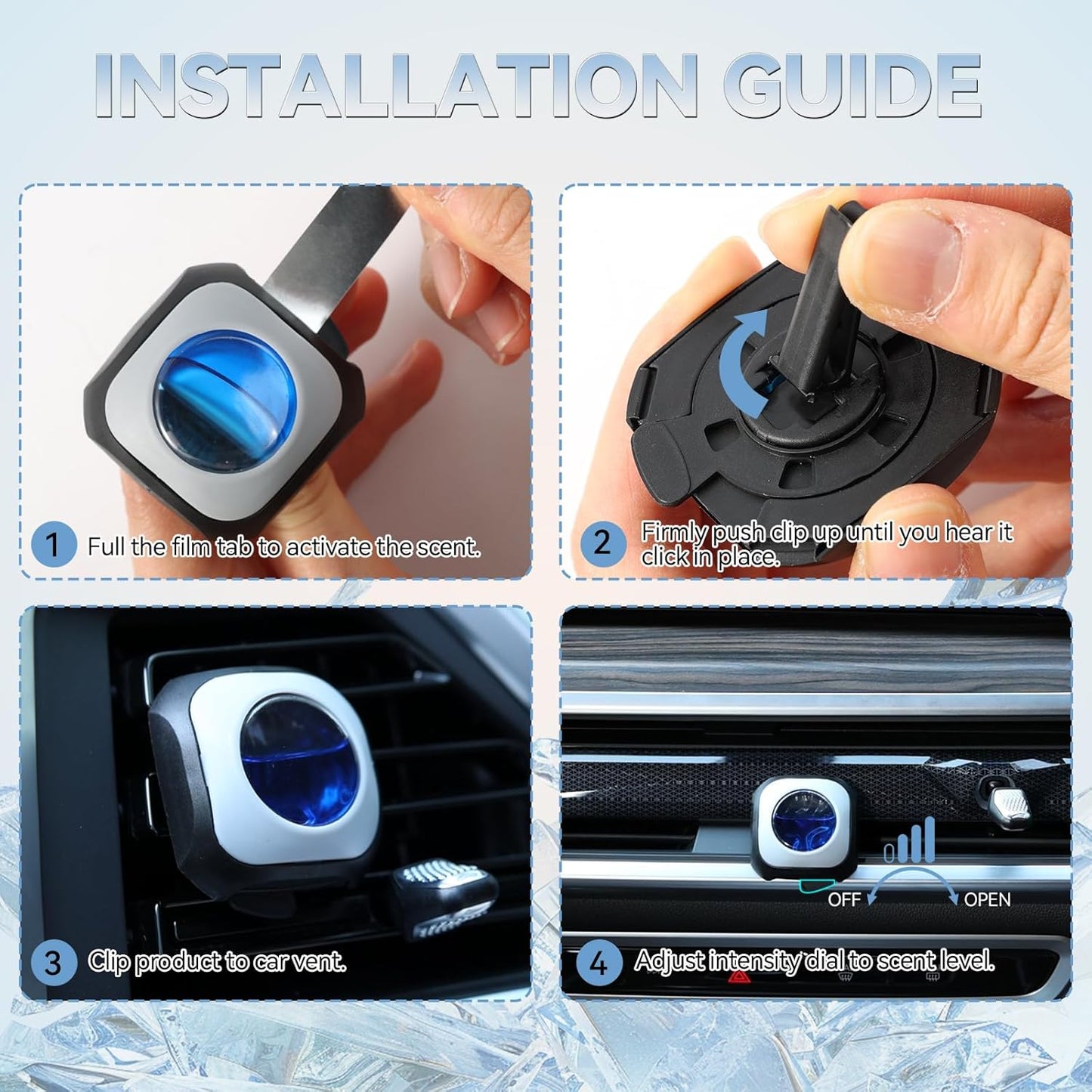 Car Air Freshener Vent Clip 6 Pack 4ml Each Up to 180 Days Long Lasting Scent Odor Eliminator for Women Men(Ocean Breeze)