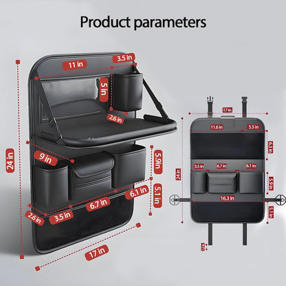 Universal Foldable Car Backseat Organizer with Table Tray, Car Seat Back Protector with Touch Screen Phone Holder, Premium Leather Kick Mats with Storage Pockets Tissue Holder (Brown)
