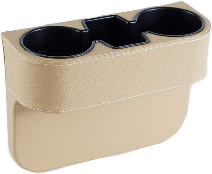 IOKONE Car Cup Holder, Auto Cup Drink Holders，Multifunctional Auto Front Seat Organizer with PU Leather Cover, Gap Filler Storage Box Coin Bucket Console Side Pocket Cell Mobile Phone Holder (Black)