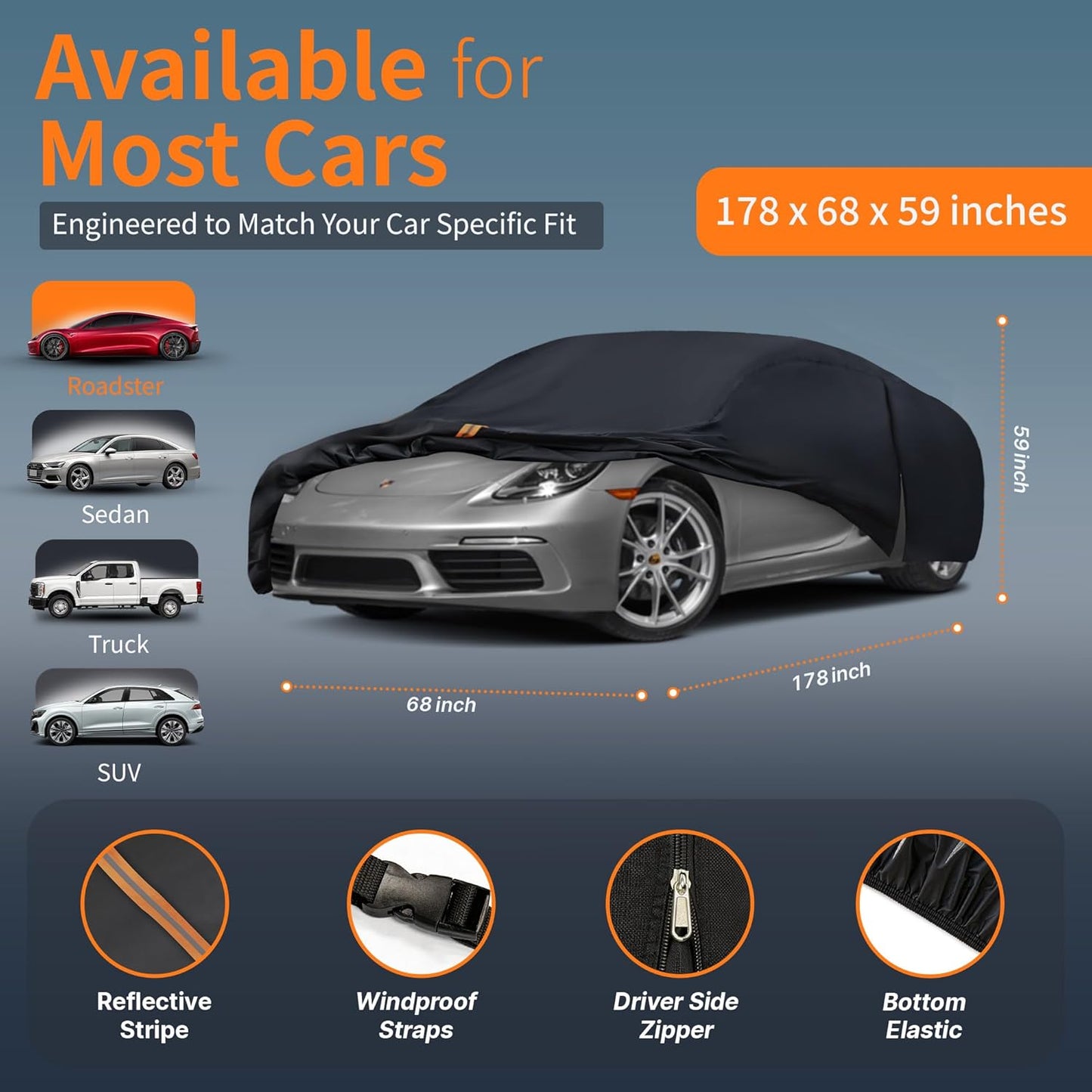 Car Cover Waterproof All-Weather,Outdoor Full Exterior Automobiles Sedan/Coupe (Length 186-193 inch) with Windshield Sun Shade Universal Fit Toyota Camry, Tesla Model 3, Accord etc