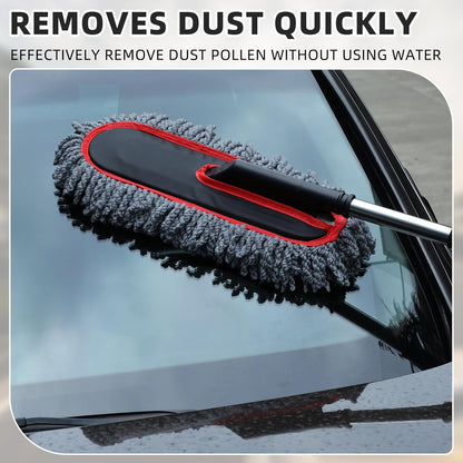 Tanlade 2 Pack Microfiber Car Duster Exterior Scratch Free with Extendable Handle Soft Car Duster Kit for Cleaning Dust Brush Set for Exterior Interior Cleaning Tools (Blue Gray)