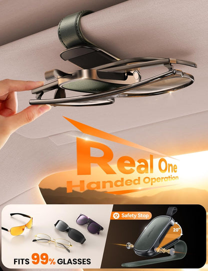 JOYROOM 2026 Unrivaled Stability Sunglass Holder for Car Visor, Magnetic Leather Sunglasses Holder Clip, One Hand Operation Car Glasses Holder, Universal Visor Clips for Cars Accessories, Black