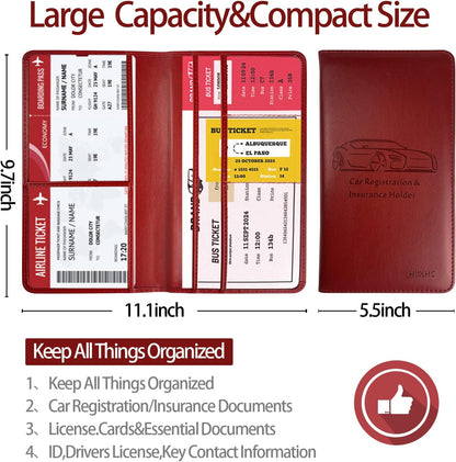 Car Registration and Insurance Card Holder - Leather Vehicle Glove Box Automobile Documents Paperwork Wallet Case Organizer for ID, Driver's License, Key, Cards - Car Accessories for Women&Men