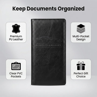 LumiMokki Premium Car Registration & Insurance Card Holder with Magnetic Shut, Vehicle Glove Box Car Organizer - For Documents, Cards, License (Black)