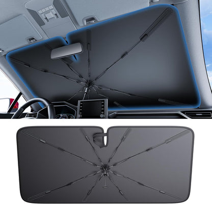 Wigoo Windshield Sun Shade Umbrella, 100% Sun Block, 5th-Gen Ice-Shield Cooling Tech, Reflective Heat Insulation, Portable & Foldable Front Window Sunshade Universal Fit Sedans/SUVs - M: 57"x32"