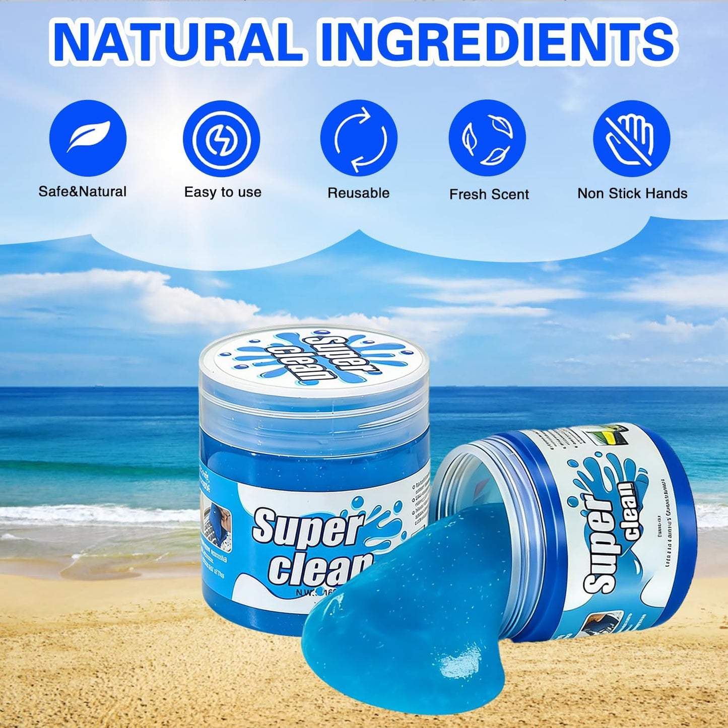 2-Pack Car Cleaning Gel, Universal Interior Detailing Putty Slime, Dust Remover for Car Vents, Dashboard & Keyboard, Ideal Gift for Men & Women