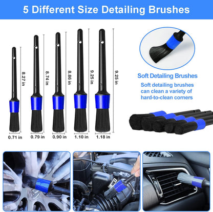 62'' Car Wash Brush Kit - Mitt, Mop, Sponge & Long Handle, Scratch-Free Chenille Replacement Head, Wheel Tire Brush, Car Detailing Kit for Cars, RV, Truck