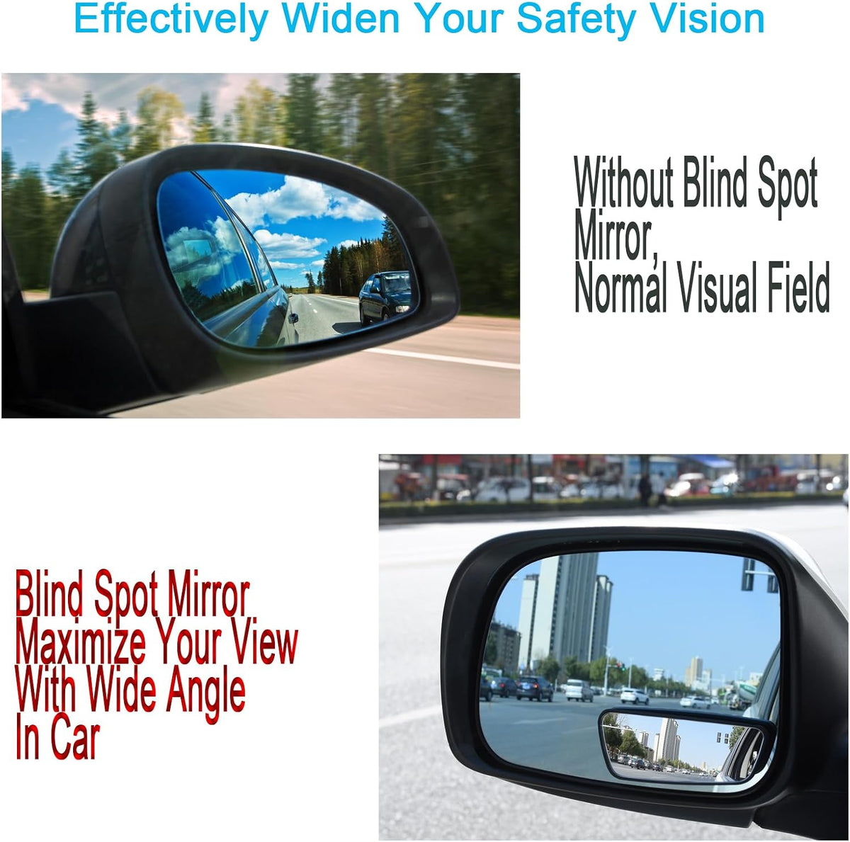 Upgrade HD Glass Wide Angle Blind Spot Mirror, Frameless 360 Adjustable Convex Rear View Mirror for Cars, Trucks and SUV - Big Fan Shaped 2pcs