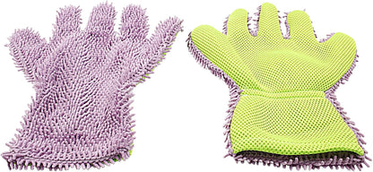 BokWin 2-Pack Car Wash Mitt Scratch Free, 5-Finger Microfiber Wash Mitts, Car Interior Exterior Cleaning Gloves, Auto Chenille Washing Sponge Kits for Cleaning Wheel Tight Spot