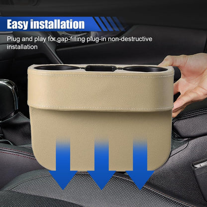 Car Cup Holder, Auto Front Seat Organizer, Multifunctional Cup Drink Holders with PU Leather Cover, Gap Filler Storage Box Coin Bucket Console Side Pocket Cell Mobile Phone Holder (Black)
