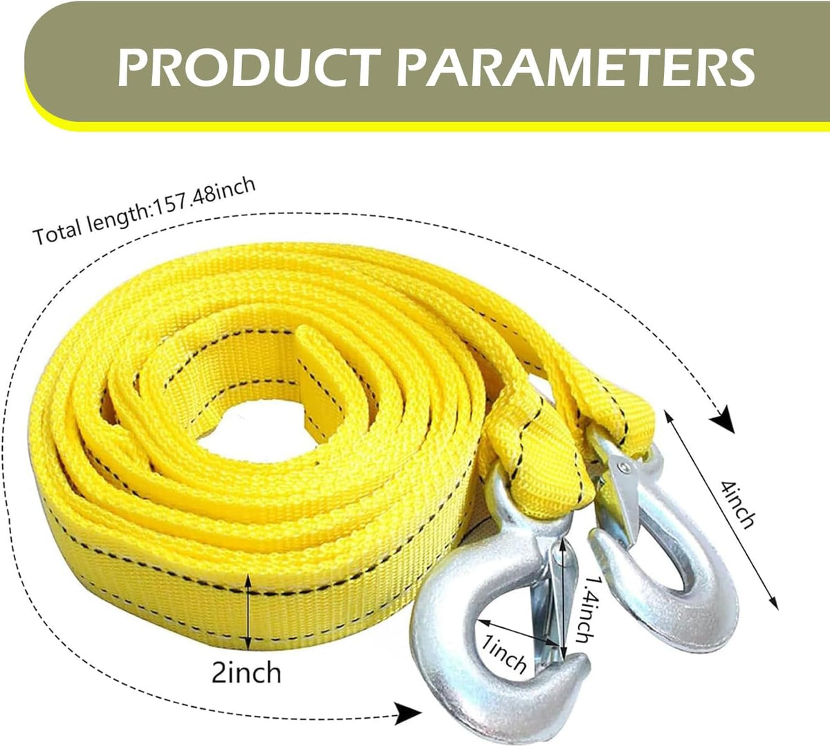 Car Tow Strap with Hooks, 20Ft Nylon Emergency Recovery Towing Strap, 30000 lbs Heavy Duty Reflective Tow Rope with Forged D-Ring Hooks, Cars Trucks Boat Emergency Accessories (Yellow)
