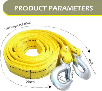 Car Tow Strap with Hooks, 20Ft Nylon Emergency Recovery Towing Strap, 30000 lbs Heavy Duty Reflective Tow Rope with Forged D-Ring Hooks, Cars Trucks Boat Emergency Accessories (Yellow)