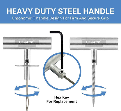 CKAuto Universal Tire Repair Kit, Heavy Duty Car Emergency Tool Kit for Flat Tire Puncture Repair, 36 Pcs Value Pack, Tire Plug Kit fit for Autos, Cars, Motorcycles, Trucks, RVs, etc.