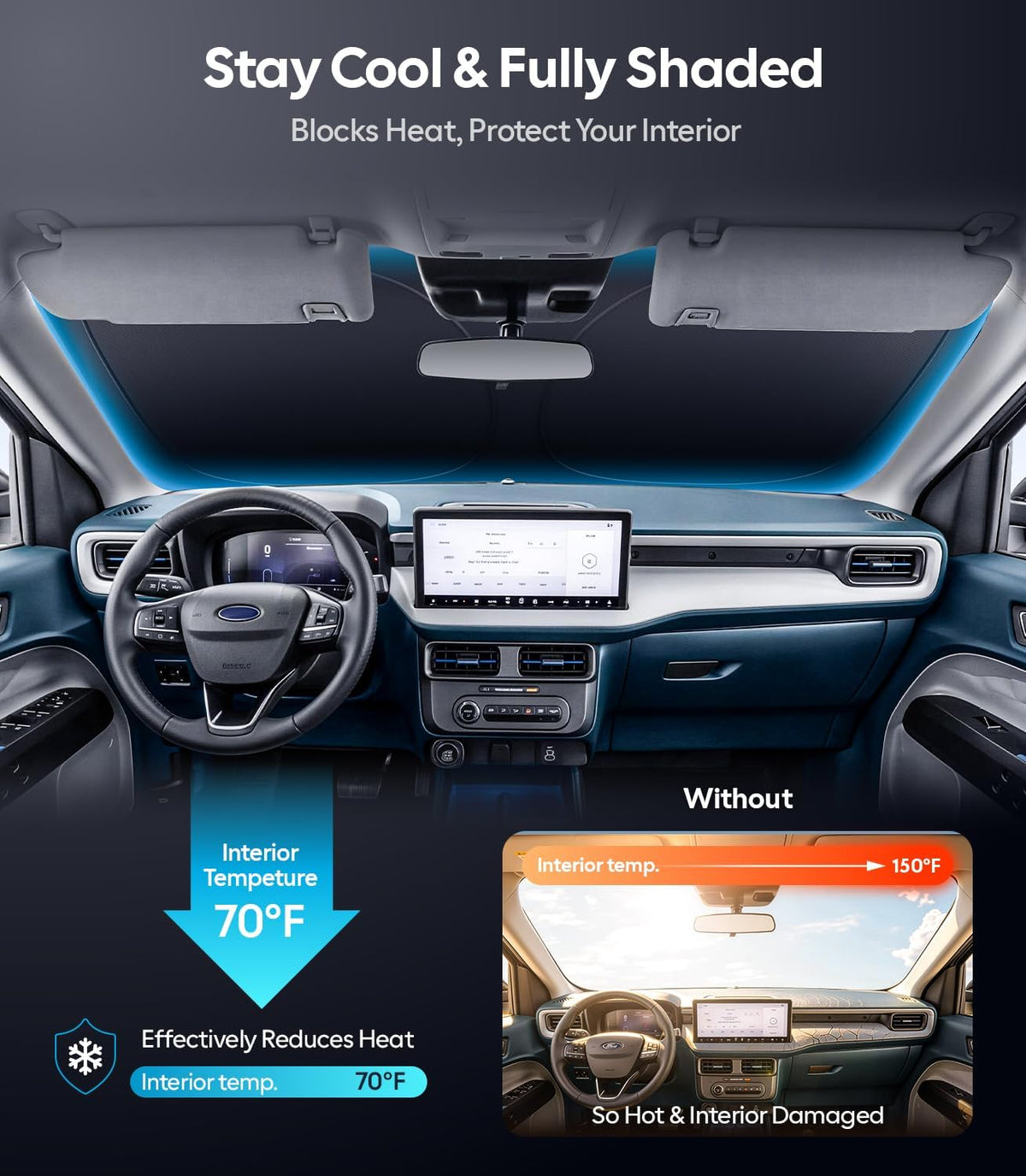Wigoo Tesla New Model Y Accessories Windshield Sunshade [OEM Design, 100% Sun Blockage] Foldable Heat Insulation Sunshade with Storage Bag, for Model Y 2020~2026 (Juniper), Silver Coating - Colors A