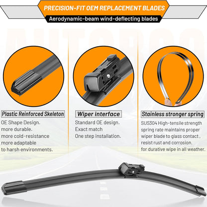 OEM Windshield Wipers Replacement for VW Volkswagen Jetta CC Passat Wiper Blades 2011 2012 2013 2014 2015 2016 2017 2018 2019-2023 -Original Factory Quality 24 and 19 inch (Set of 2) Top Lock 16mm