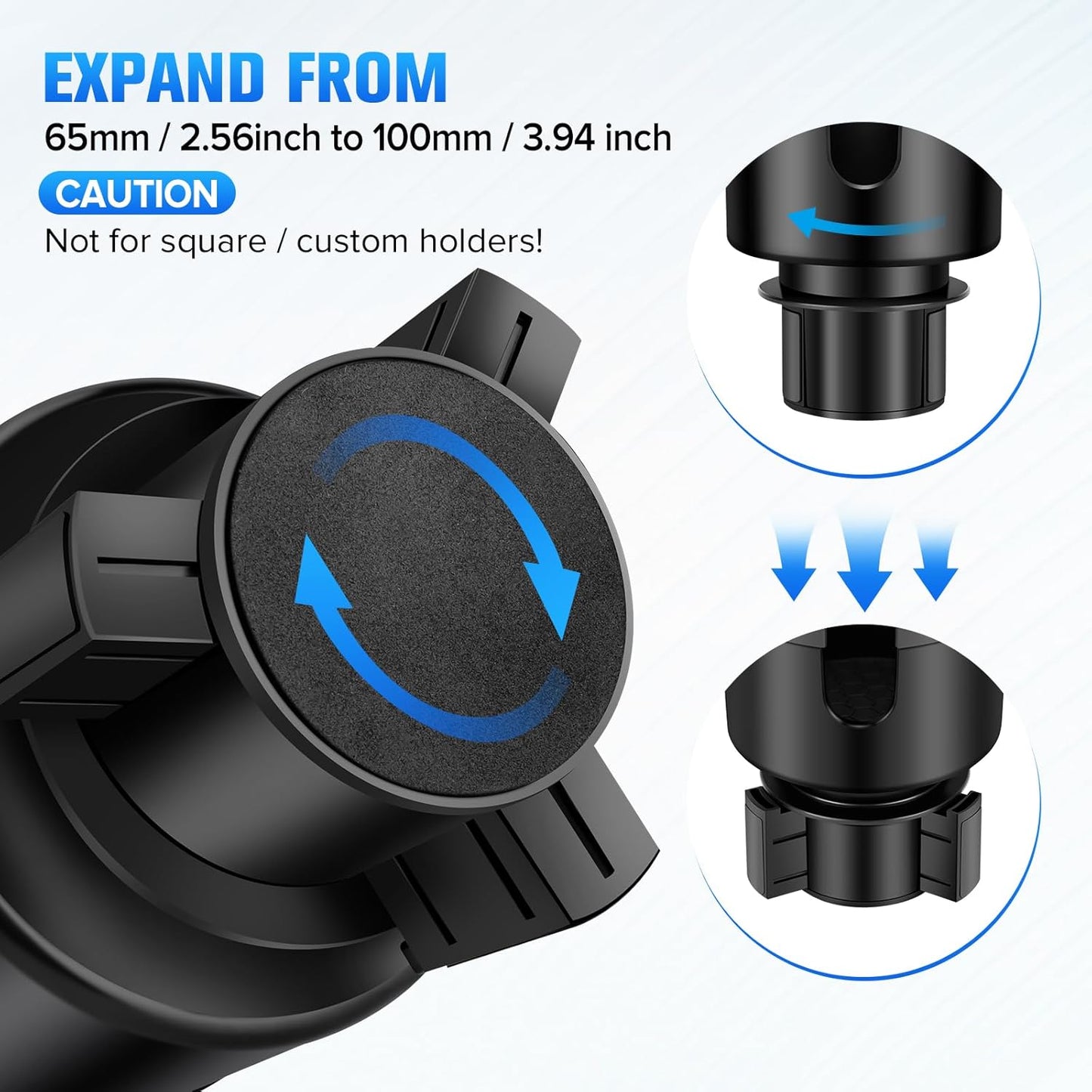 Car Cup Holder Expander, Automotive Cup Holders for Car with Adjustable Base and Rubber Pad, Fits Most Bottles 20-40 oz (3.4"–3.8" Diameter), Black
