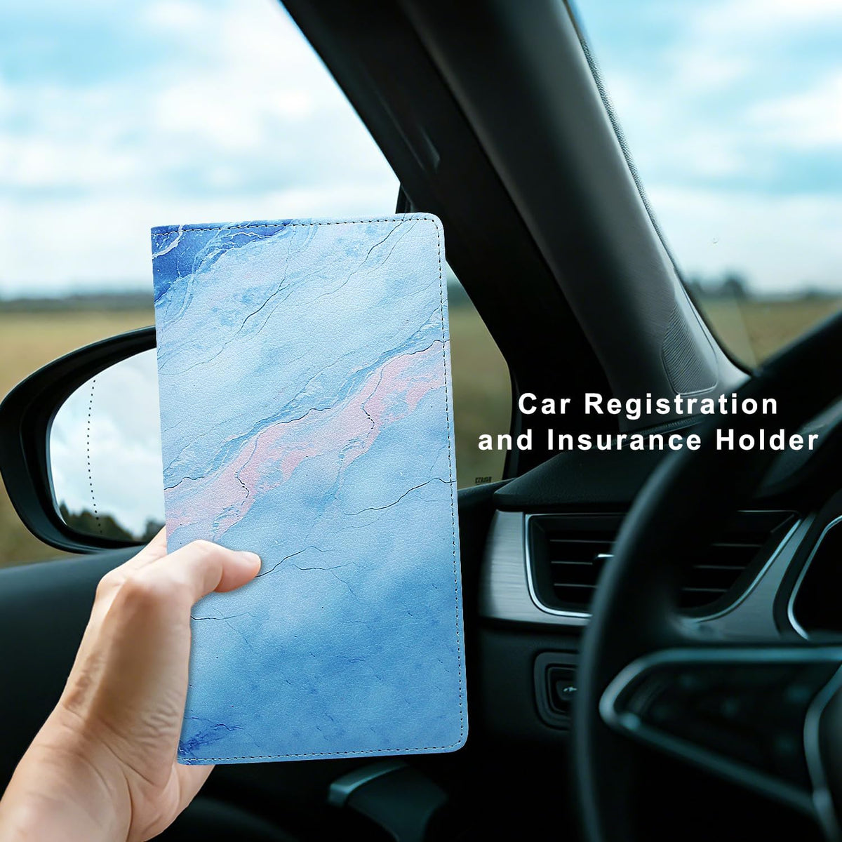 Car Registration and Insurance Holder, Premium Pu Leather Vehicle Glove Box Organizer - for Driver License, Cards & Essential Documents (L-Orange)