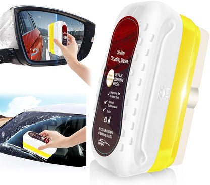 Automotive Oil Film Cleaning Brush with Reusable Foam Sprayer, Upgraded Antifog Glass Cleaning Board, Glass Oil Film Remover for Car Windows & Windshields, Versatile Car Glass Cleaner Brush (Red)