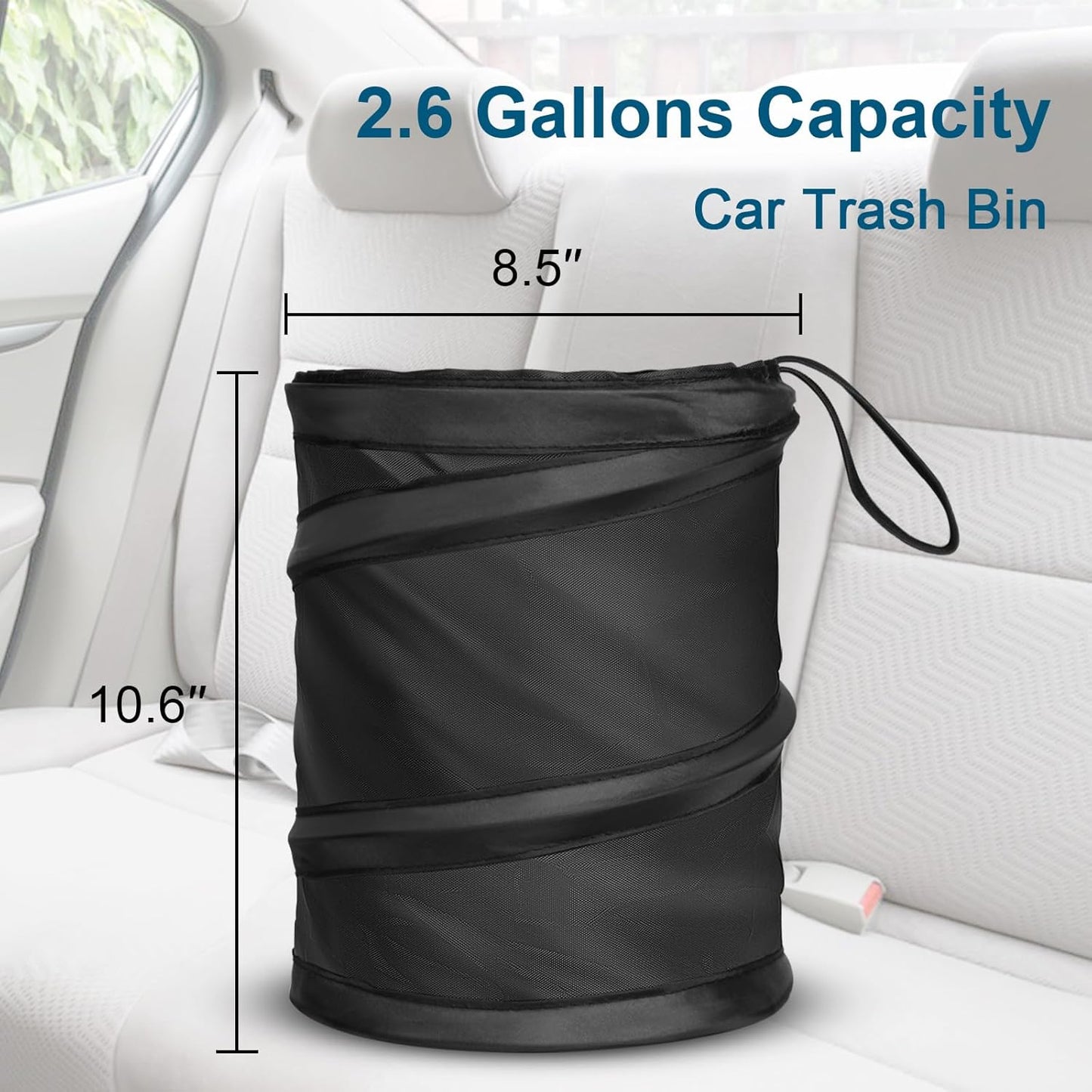 Car Trash Can, 2 Packs Mini Collapsible Pop-up Car Garbage Can, Waterproof Hanging Car Trash Bag with Velcro, Car Trash Bin, Black