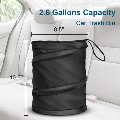 Car Trash Can, 2 Packs Mini Collapsible Pop-up Car Garbage Can, Waterproof Hanging Car Trash Bag with Velcro, Car Trash Bin, Black