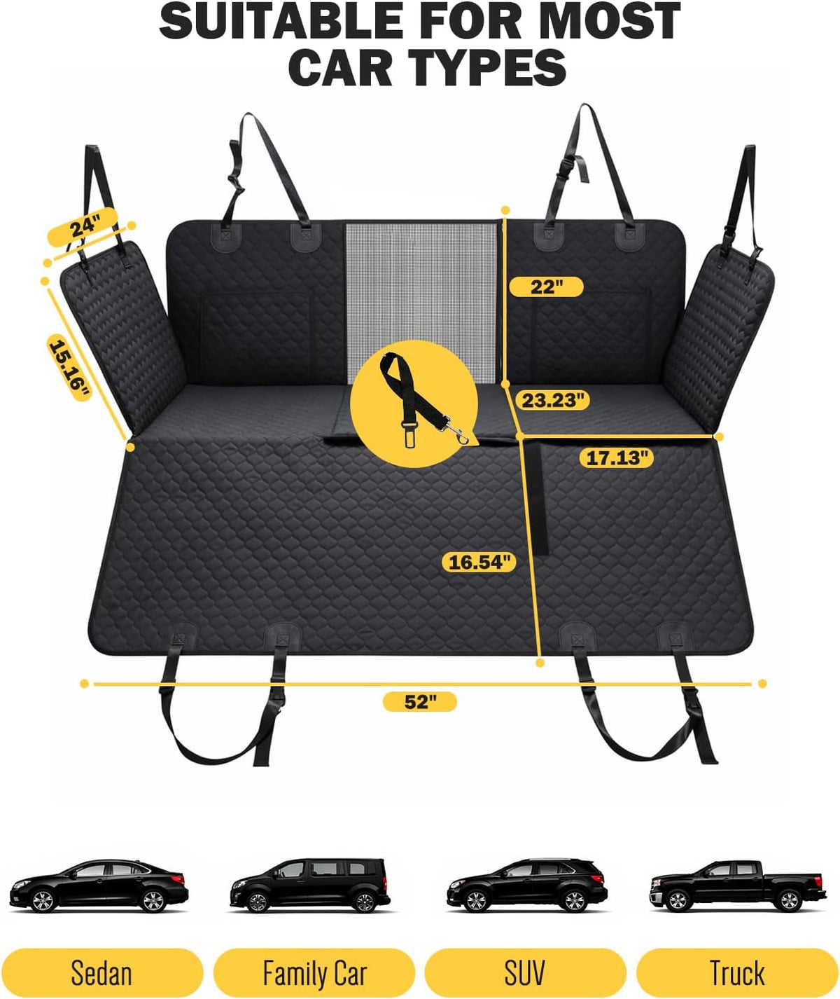 Back Seat Extender for Dogs, Waterproof Dog Car Seat Cover for Back Seat with Hard Bottom, Upgraded Material, Anti Scratch, Easy to Use and Clean, Holds 420lbs
