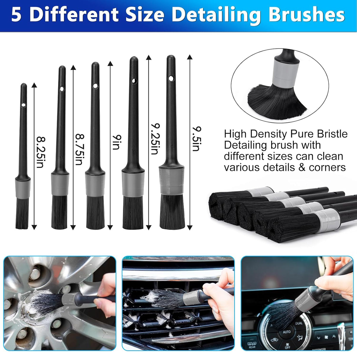 THINKWORK Car Detailing Kit, Car Detailing Brush Set, Car Cleaning Drill Brush Kit with Extension Pole, Professional Auto Detailing Supplies for Automobile Interior Exterior Wheels