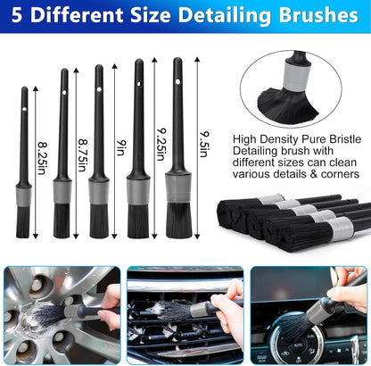 THINKWORK Car Detailing Kit, Car Detailing Brush Set, Car Cleaning Drill Brush Kit with Extension Pole, Professional Auto Detailing Supplies for Automobile Interior Exterior Wheels