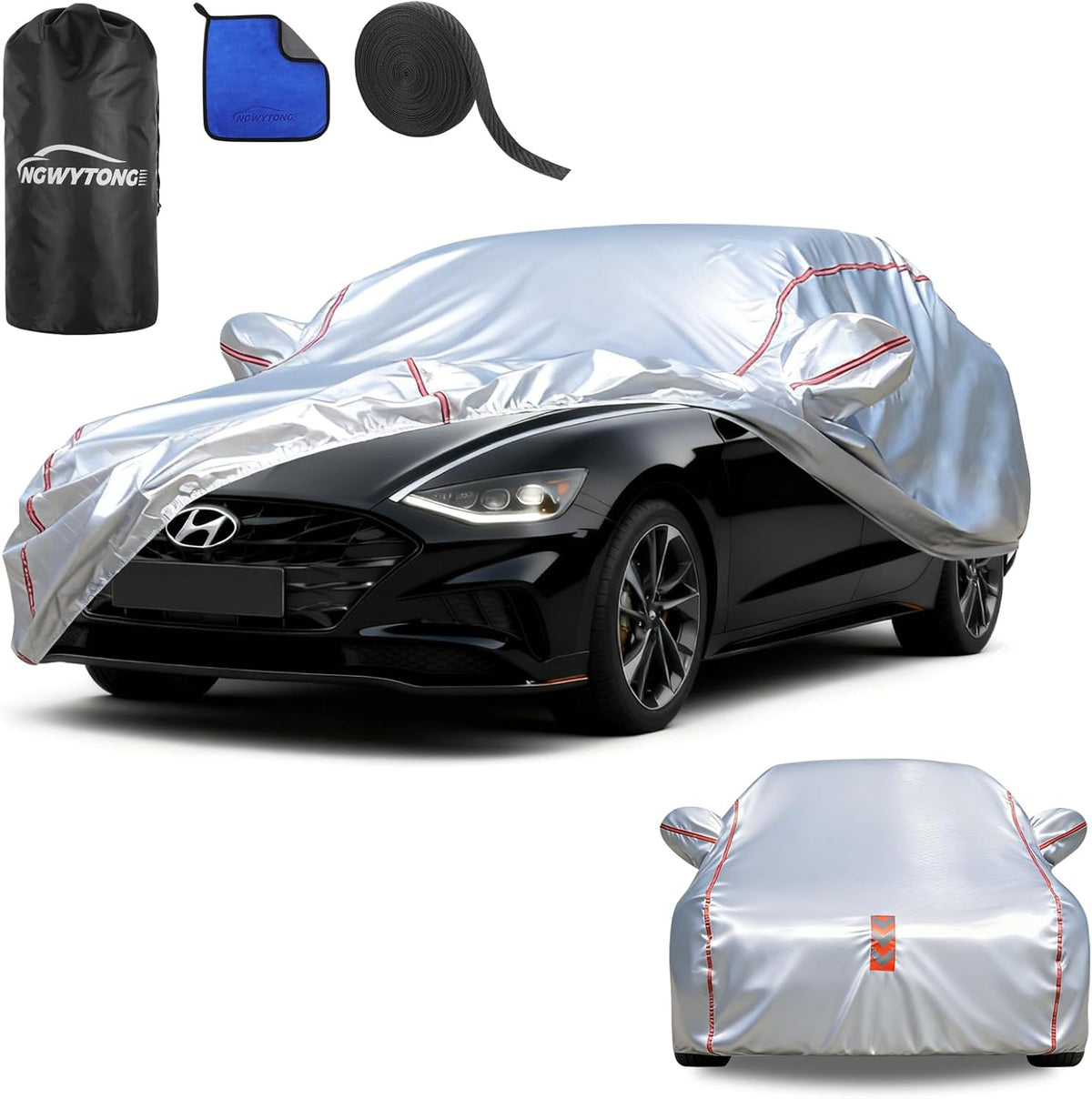 Car Cover for Sedan, Waterproof All Weather Heavy Duty, 360° Underbody Wrap Windproof Design, Quick Install Outdoor Vehicle Cover, Fits 186-193 in