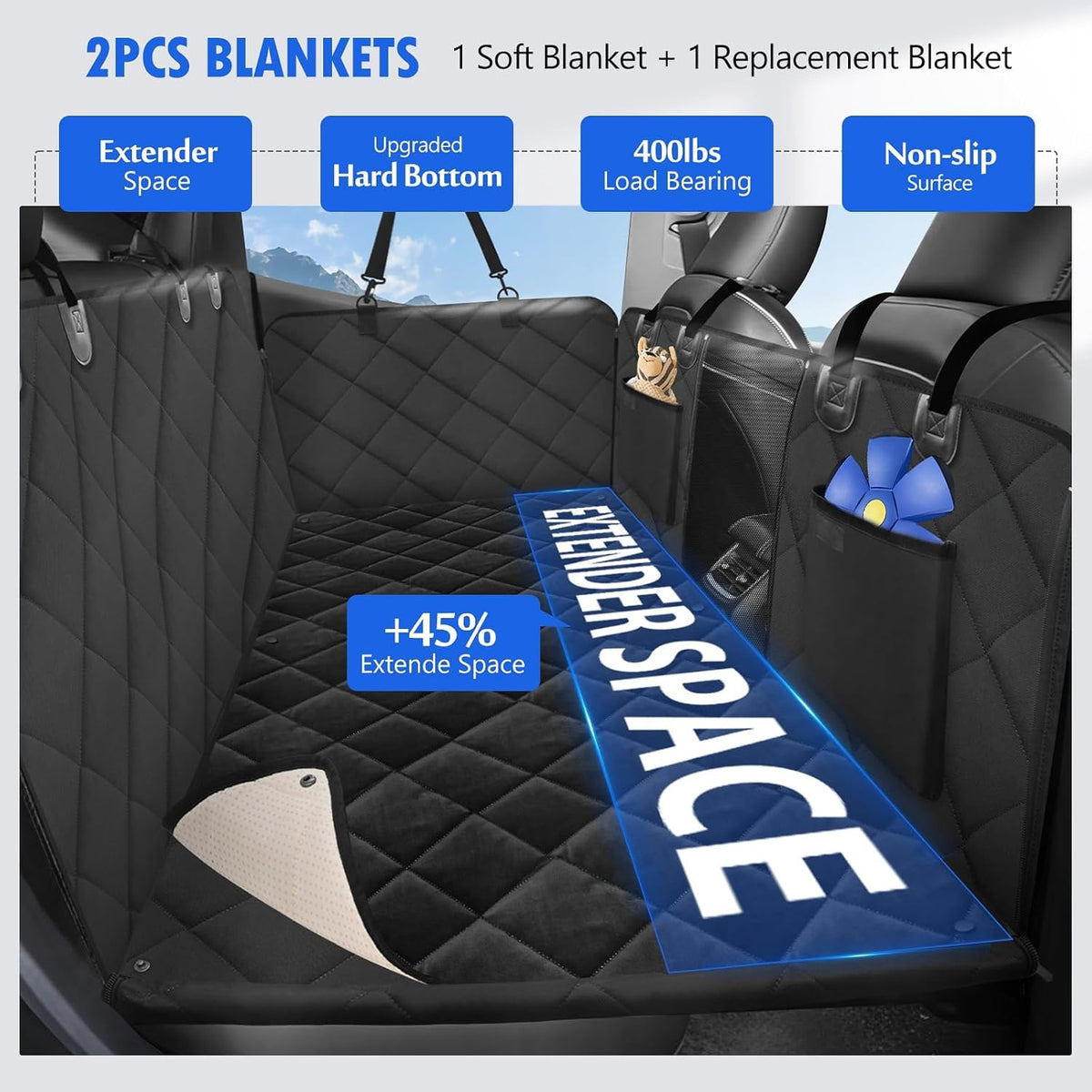 Back Seat Extender for Dogs-Large Space, Dog Car Seat Cover Hard Bottom Holds 420lbs, Sturdy Backseat Extender for Dogs,Upgraded Waterproof Pet Car Bed Dog Hammock for Car, SUV,Truck, Black