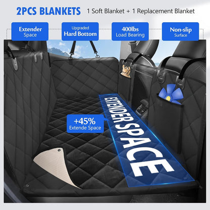 Back Seat Extender for Dogs-Large Space, Dog Car Seat Cover Hard Bottom Holds 420lbs, Sturdy Backseat Extender for Dogs,Upgraded Waterproof Pet Car Bed Dog Hammock for Car, SUV,Truck, Black