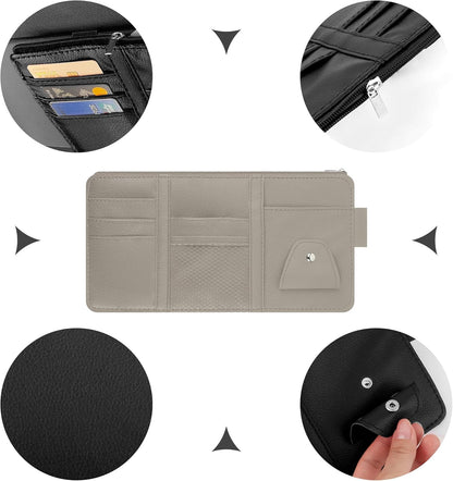 OFBAND Car Visor Organizer with Sunglass Holder,Multi-Functional Car Sun Visor Organizer with Zipper for Cards,Money,Tickets,Leather Interior Accessories (Black)