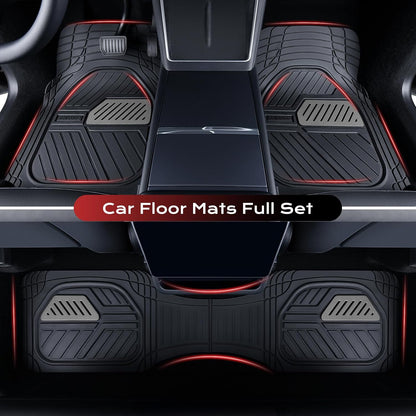 Coverado Car Floor Mats All Weather Waterproof Deep Dish Anti-Slip Car Mats Set, Heavy Duty Rubber Floor Mats for Cars, Universal Trim to Fit Automotive Floor Mats for Cars Trucks SUV, Black&Red