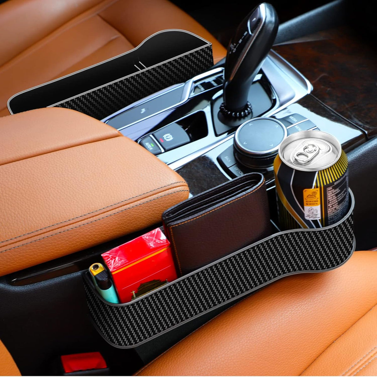 Car Seat Gap Filler Organizer, 2 Pack Multifunctional Car Seat Organizer, Auto Console Side Storage Box with Cup Holders 2 Seat Hooks for Drink, Car Organizer Front Seat for Holding Phone, Sunglasses