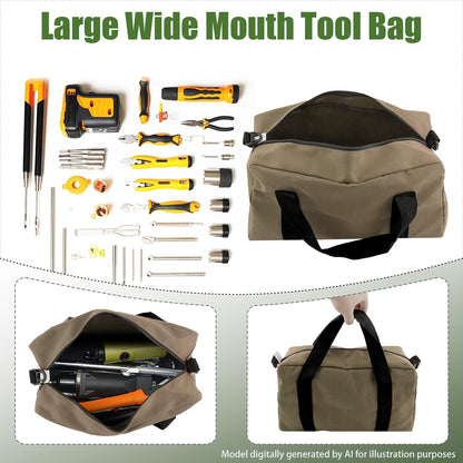 Small Tool Bag,Close Top Wide Mouth Tool Organizer Bag,Large Capacity Tool Bags for Men,Canvas Tool Storage Bag for Storage Handbag for Screwdrivers,Wrench,Pliers Hand Tools (black, 12 Inch)