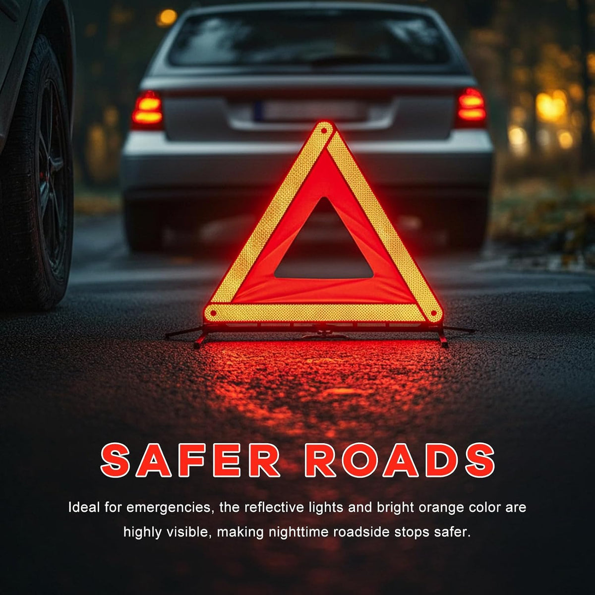 2 PCS Reflective Warning Triangle, Reflective Triangle Roadside Hazard Sign with Steel Bracket, Foldable Emergency Warning Signs for Vehicle Breakdown, Car Accessories
