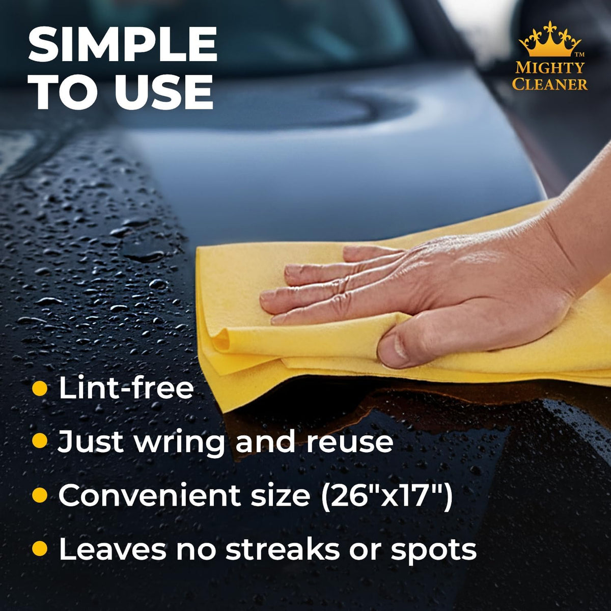 Premium Shammy Cloth for Car Drying - 26”x17” - Super Absorbent Chamois Towel for Car - Scratch-Free, Reusable & Soft