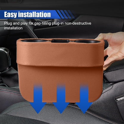 Car Cup Holder, Auto Front Seat Organizer, Multifunctional Cup Drink Holders with PU Leather Cover, Gap Filler Storage Box Coin Bucket Console Side Pocket Cell Mobile Phone Holder (Black)