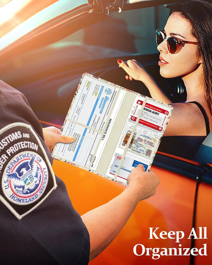 Slohif Car Registration and Insurance Card Holder with Magnetic Shut - Vehicle Glove Box Organizer Women Leather Automobile License Holders Coasters Auto Accessories Case for Document,Strawberry