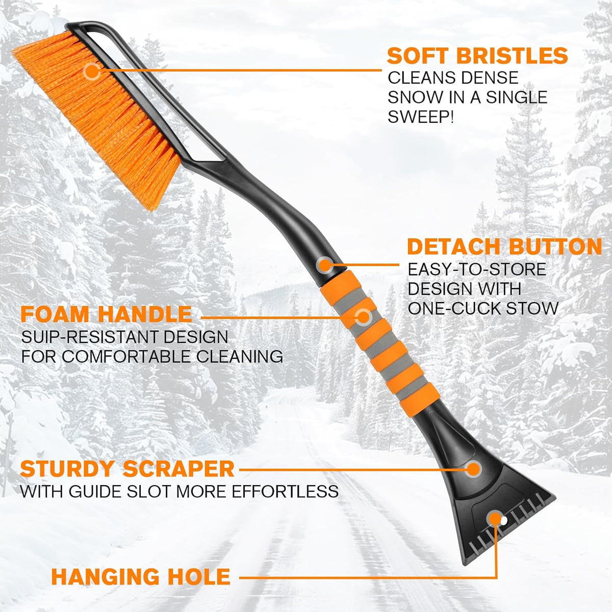 Showvigor 25" Snow Brush and Ice Scrapers for Car Windshield, 2-in-1 Detachable Design with Paint Protection, Extra Long Snow Removal Tool for Cars, Trucks, SUVs - Great for Drivers